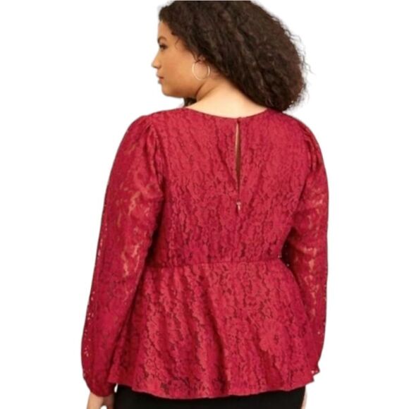 TORRID Plus Size rhubarb peplum lace longsleeve puff sleeve top 3X - Picture 12 of 16